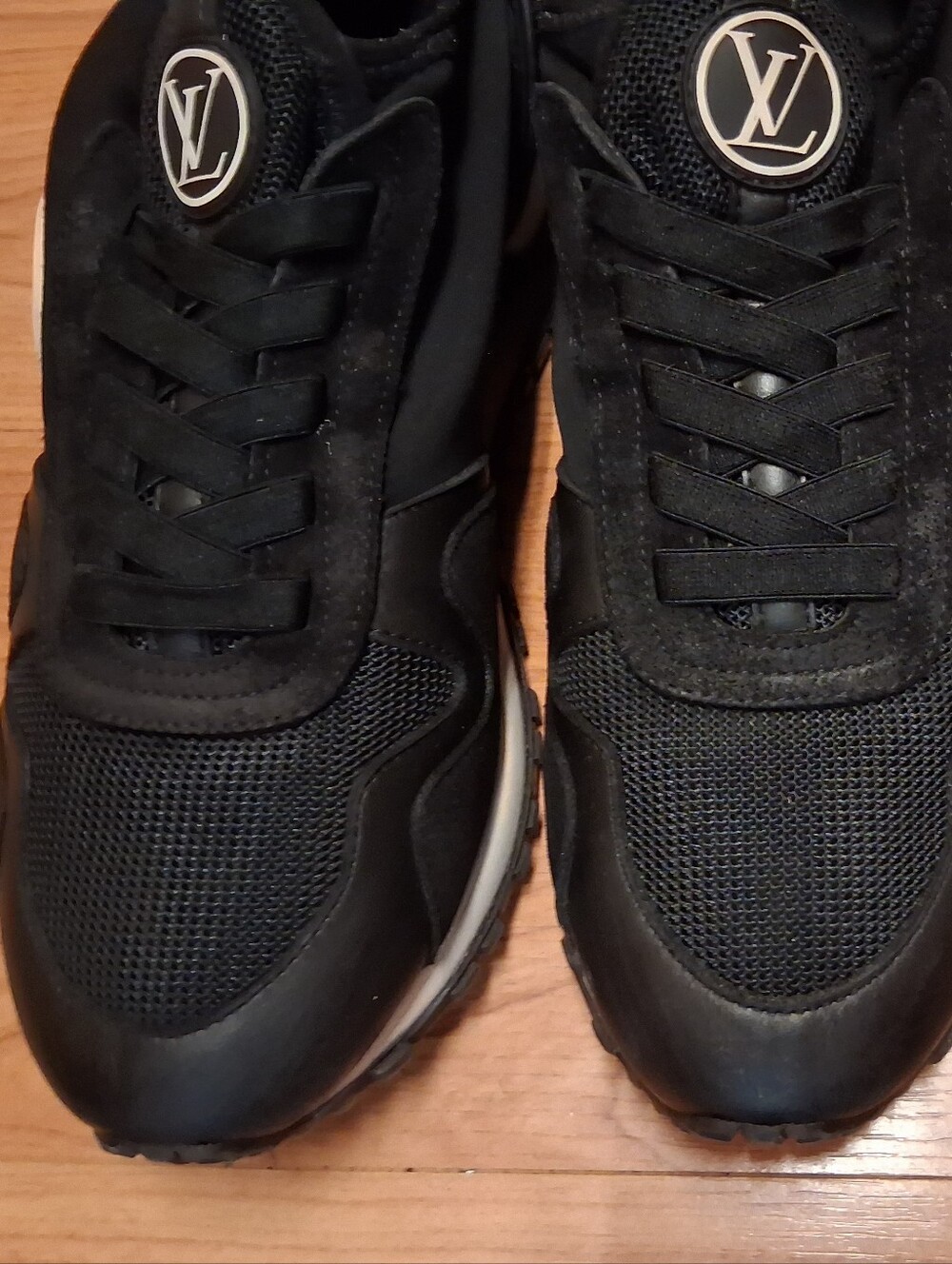 Louis Vuitton Men’s Black Sneakers with Gold LV Emblems